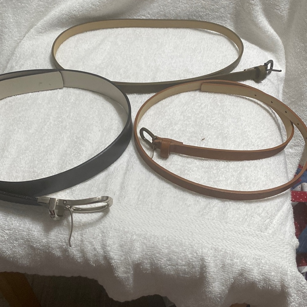 Women’s belts, set of 3, slightly longer than 36”. Brown, tan & black. Like new
